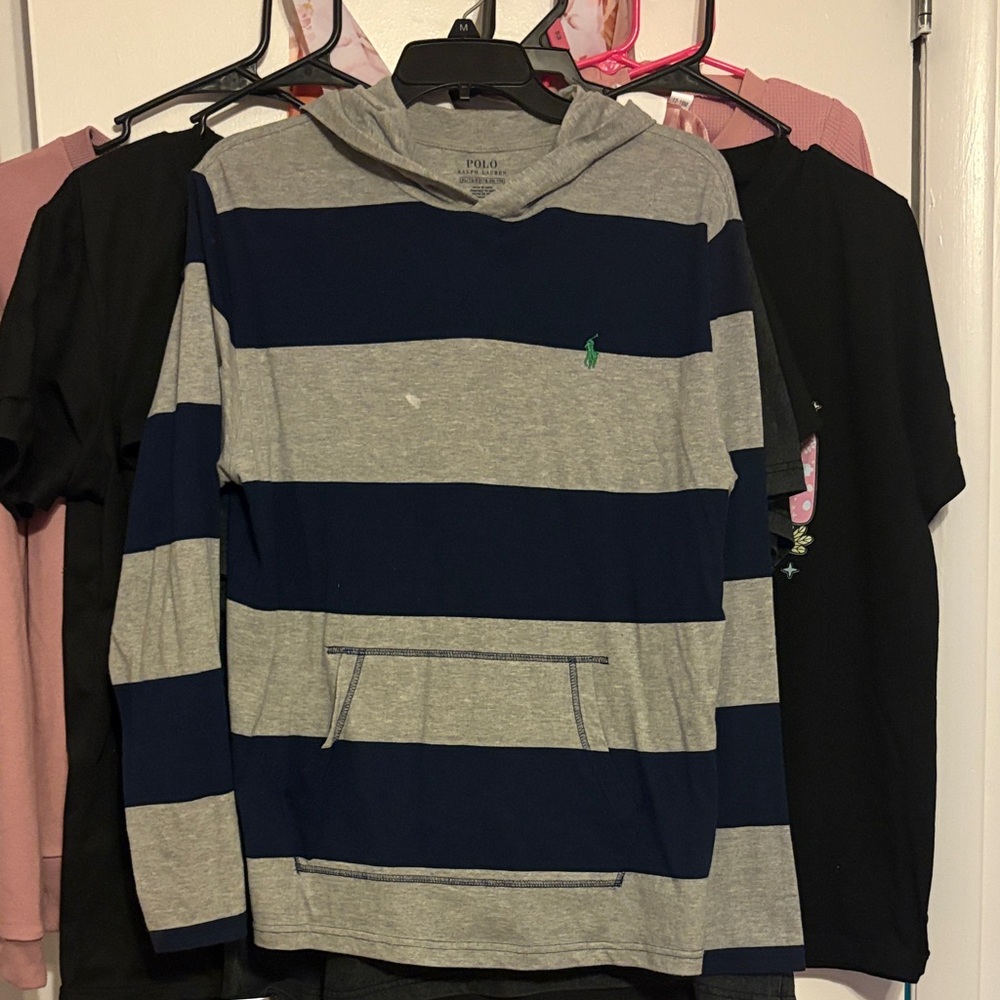 PoloRalph Lauren Gray&Blue T-Shirt with Green Logo Size kid XL or Adult Small